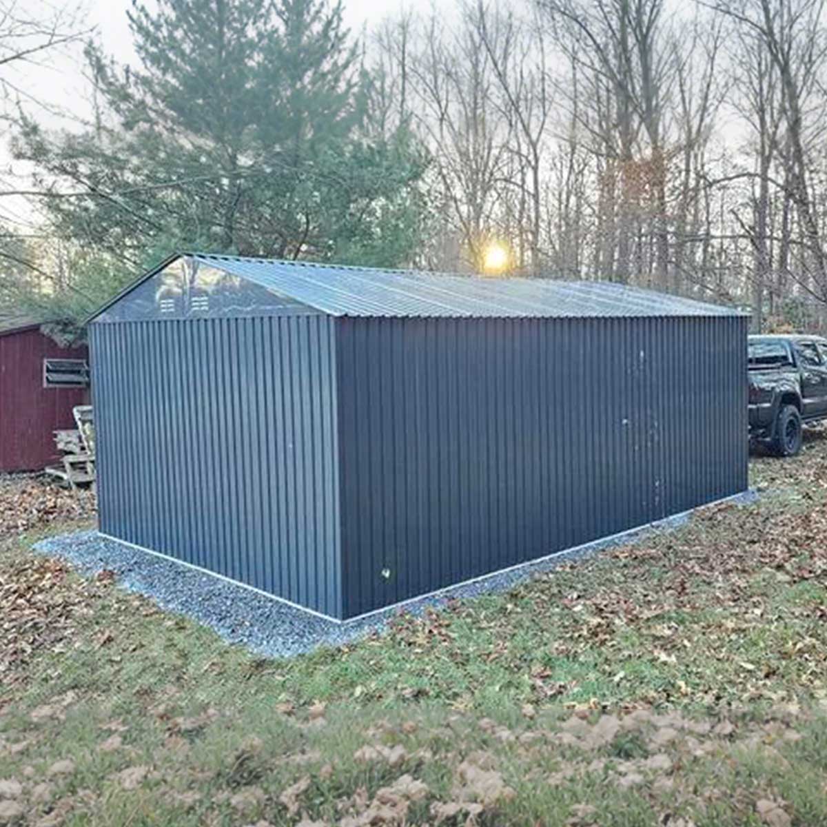 The back view of 13ftx20ft plus upgraded metal garage shed