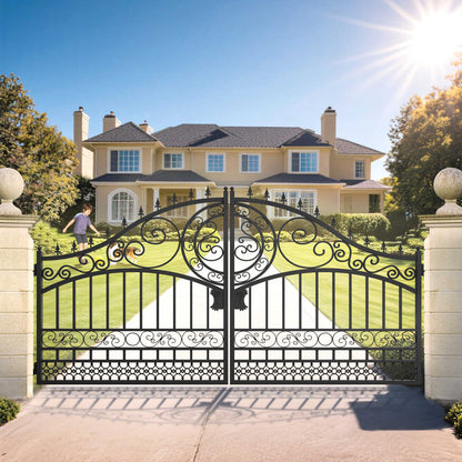 14 ft Dual Swing Driveway Gate in European Style applied for a residential property