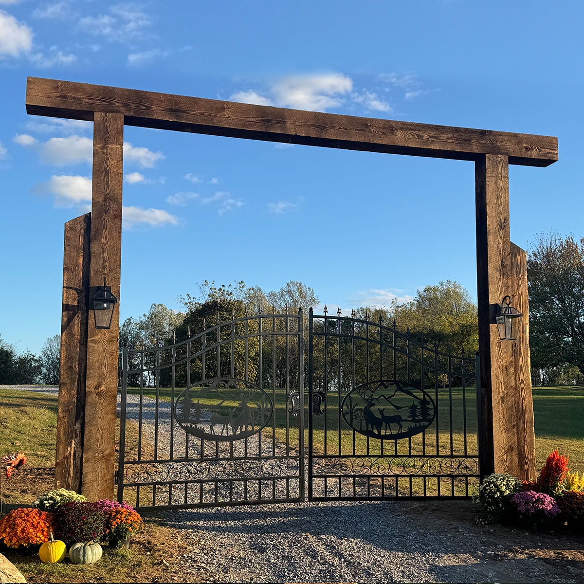  14ft Dual Swing Wrought Iron Gate Customer Pic#design_deer
