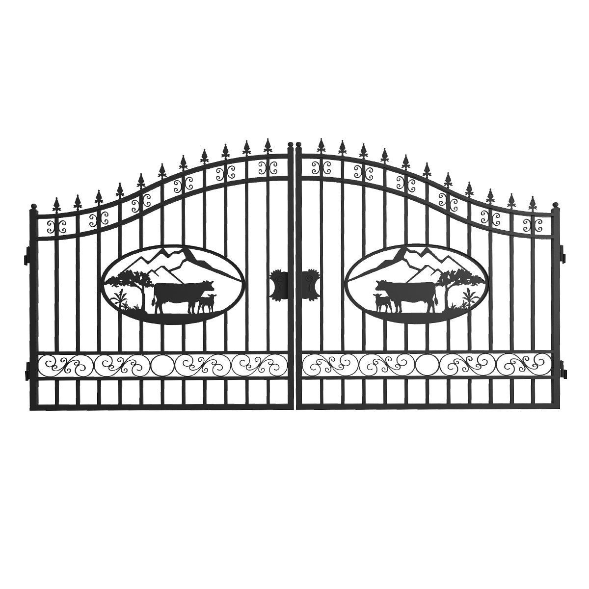 14x8 ft Dual Swing Driveway Steel Gate with Ox Pattern