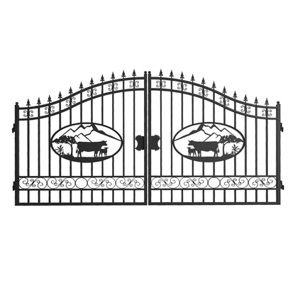 14x8 ft Dual Swing Driveway Steel Gate with Ox Pattern