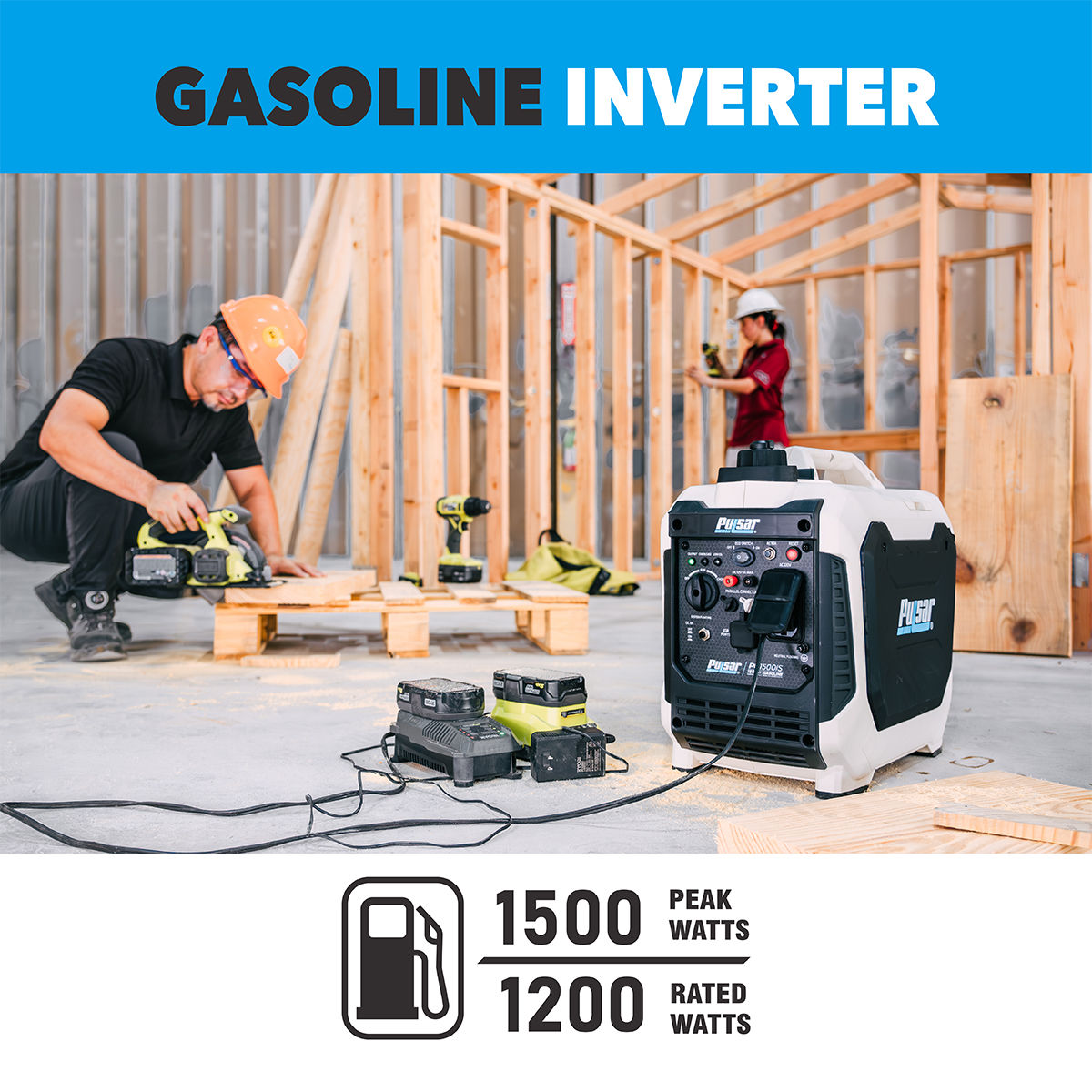 1,500W Gasoline Inverter Generator, 1,200W Rated, CARB