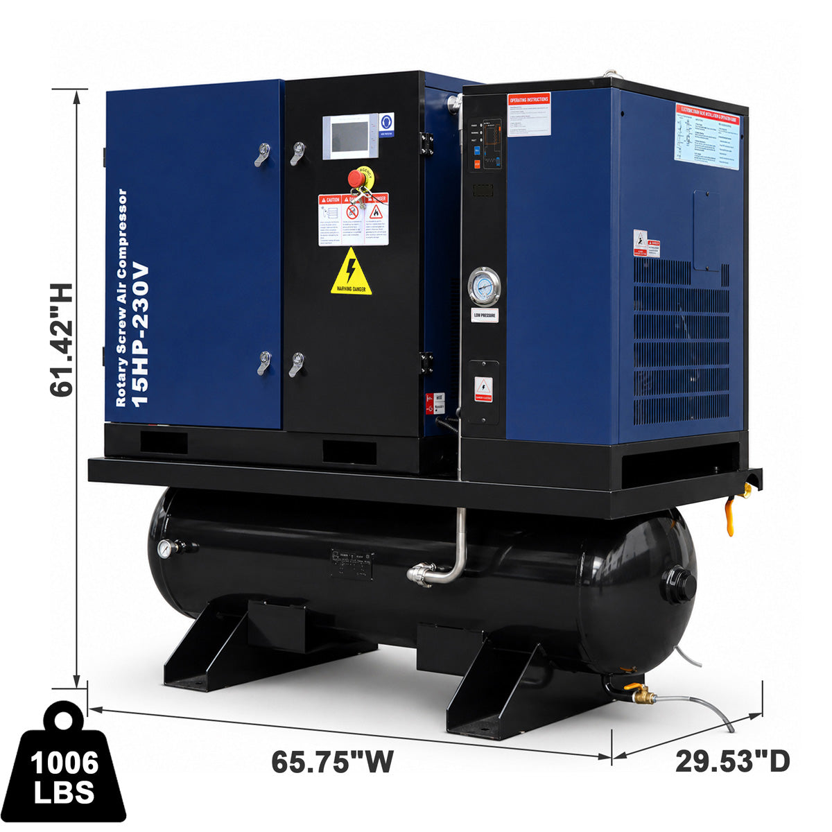 56 CFM-15HP-Rotary-Screw-Air-Compressor-with-Dryer_68.7-Gal-ASMETank-125PSI-230V-3PHASE-60HZ