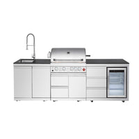 102.4", 4-Burner, 59,500 BTU Silver Outdoor Kitchen Island Grill  with Sink & Refrigerator