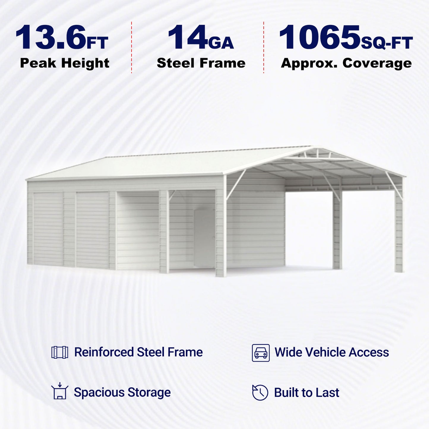23'x46' Large Metal Garage Shed for Vehicles, Equipment & Workshop Use
