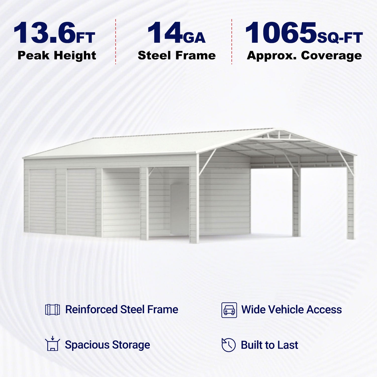 23'x46' Large Metal Garage Shed for Vehicles, Equipment & Workshop Use