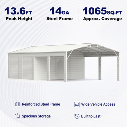23'x46' Large Metal Garage Shed for Vehicles, Equipment & Workshop Use