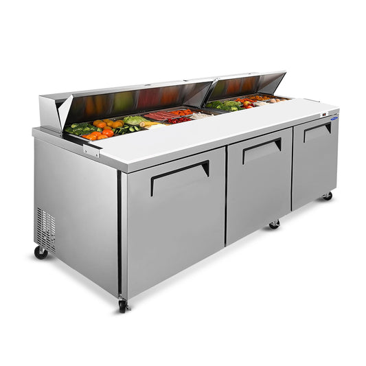 72" Width Commercial Refrigerators Sandwich & Salad Prep Table with a Butcher Block Cutting Board