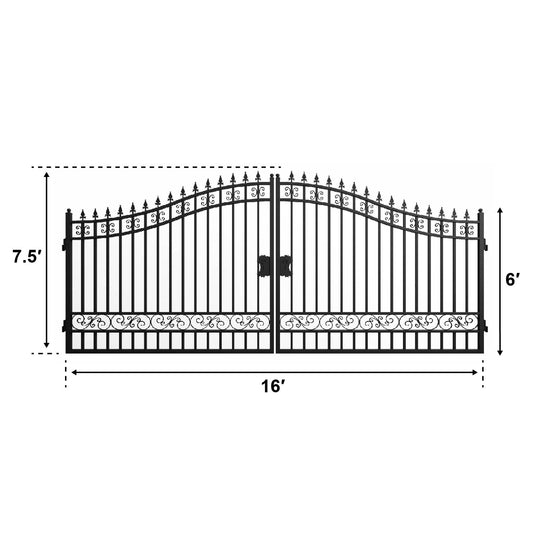 16' Dual Swing Wrought Iron Gate with No Decor