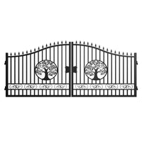 16x8 ft Steel Dual Swing Driveway Gate with Tree Pattern