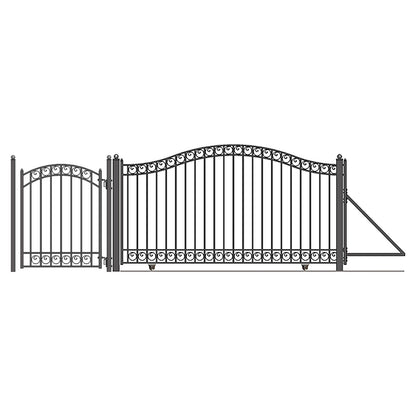 16ft Steel Sliding Driveway Gate with 5ft Pedestrian Gate-Dublin Style