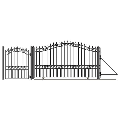 16ft Steel Sliding Driveway Gate with 5ft Pedestrian Gate-London Style