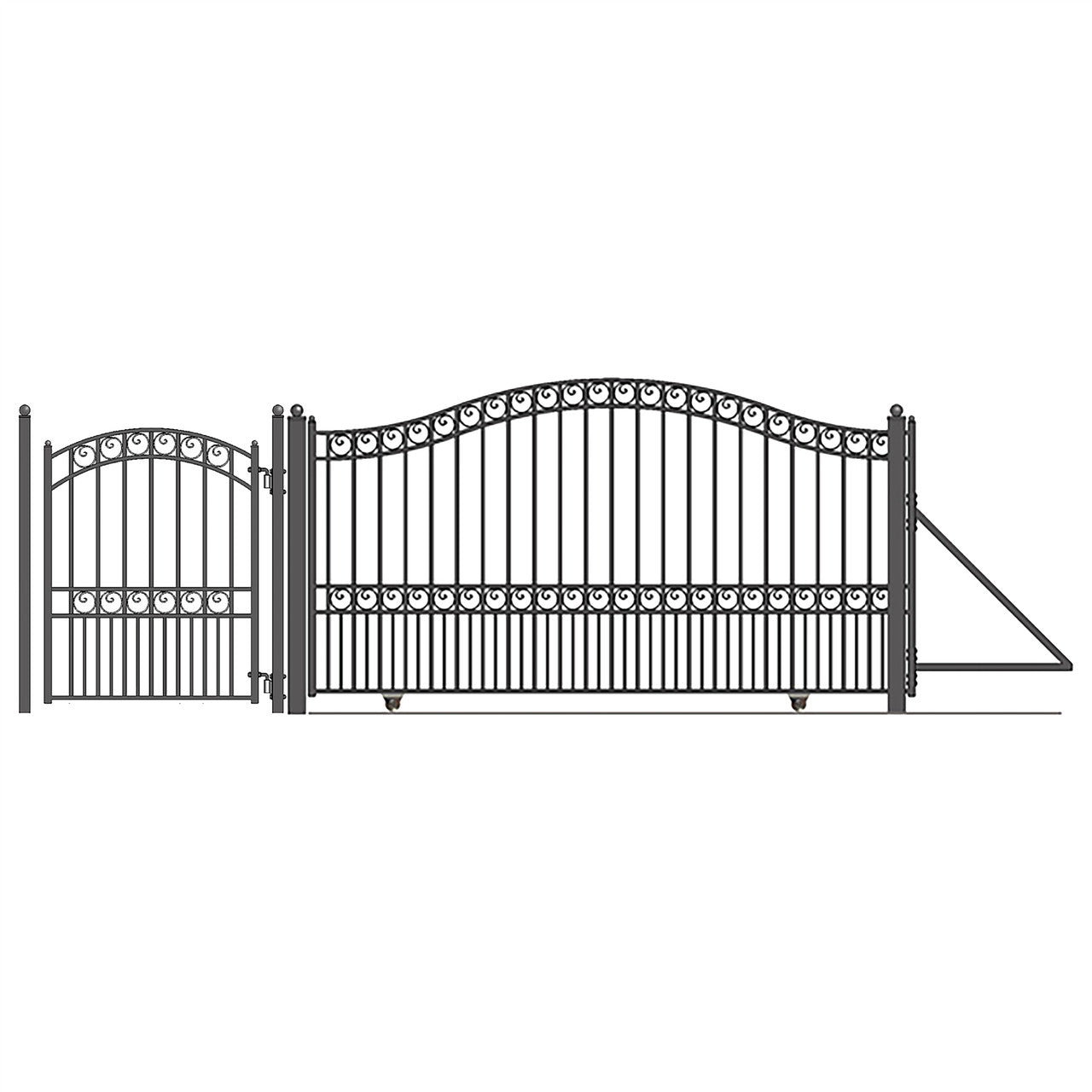 16ft Steel Sliding Driveway Gate with 5ft Pedestrian Gate-Paris Style