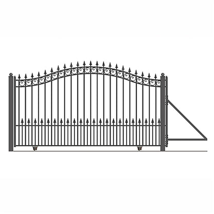 16ft Steel Sliding Driveway Gate with 5ft Pedestrian Gate-Prague Style