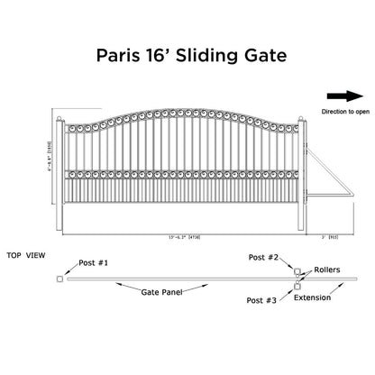 16x6 ft Steel Sliding Driveway Gate-Paris-Style