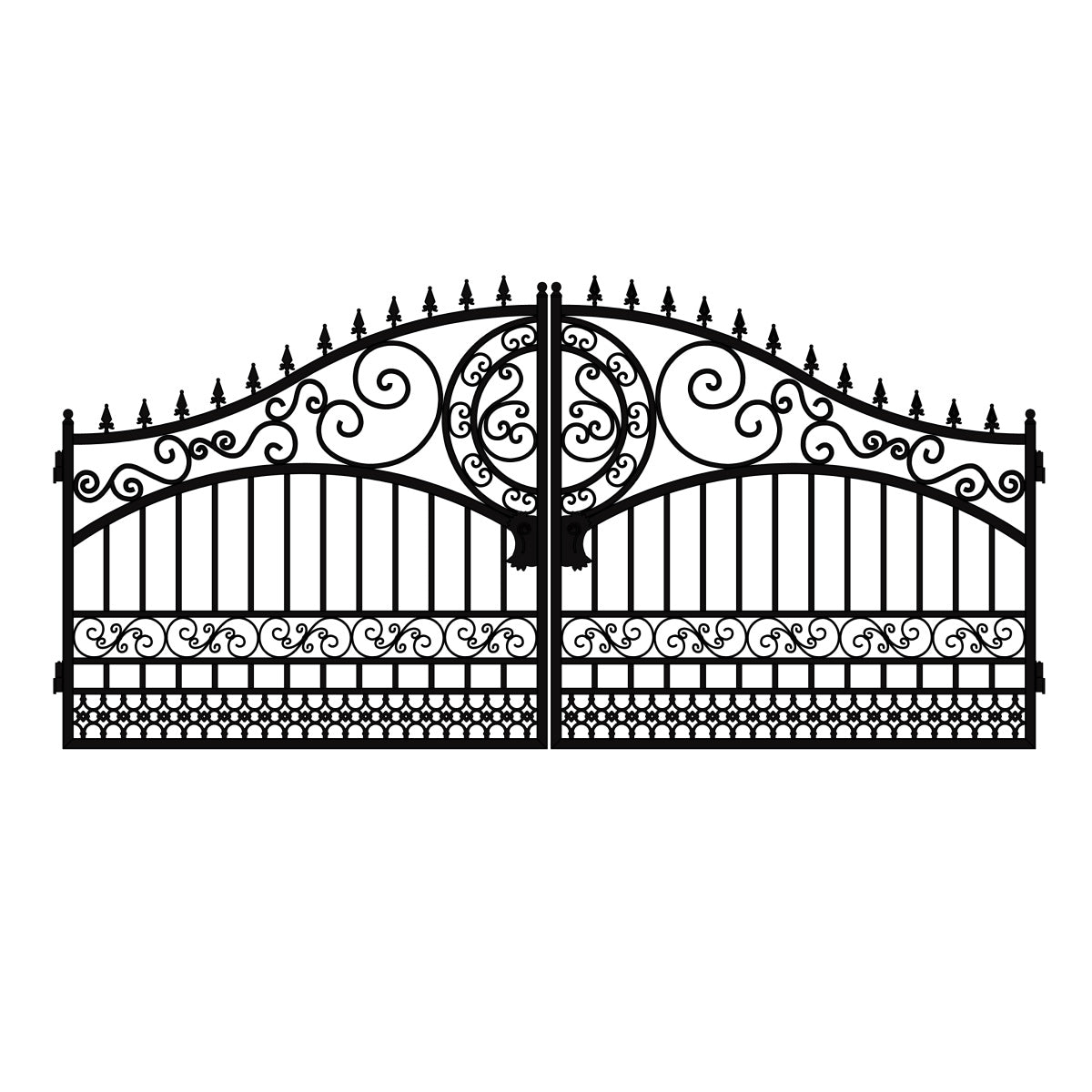 16x7 ft Dual Swing Driveway Steel Gate with European Style