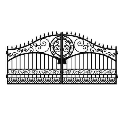 16x7 ft Dual Swing Driveway Steel Gate with European Style