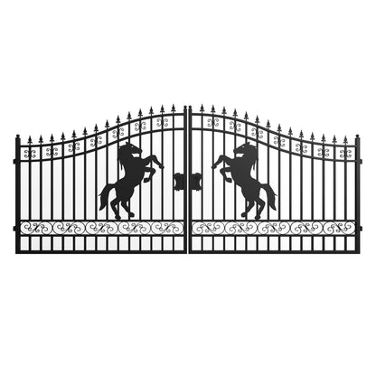 16x8 ft Steel Dual Swing Driveway Gate-Horse Style