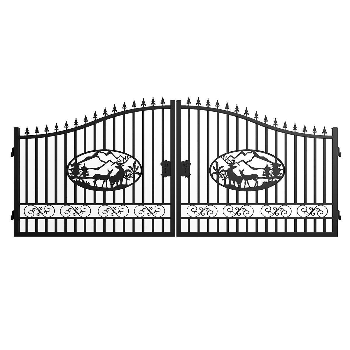 16x8 ft Steel Dual Swing Driveway Gate with Deer Pattern
