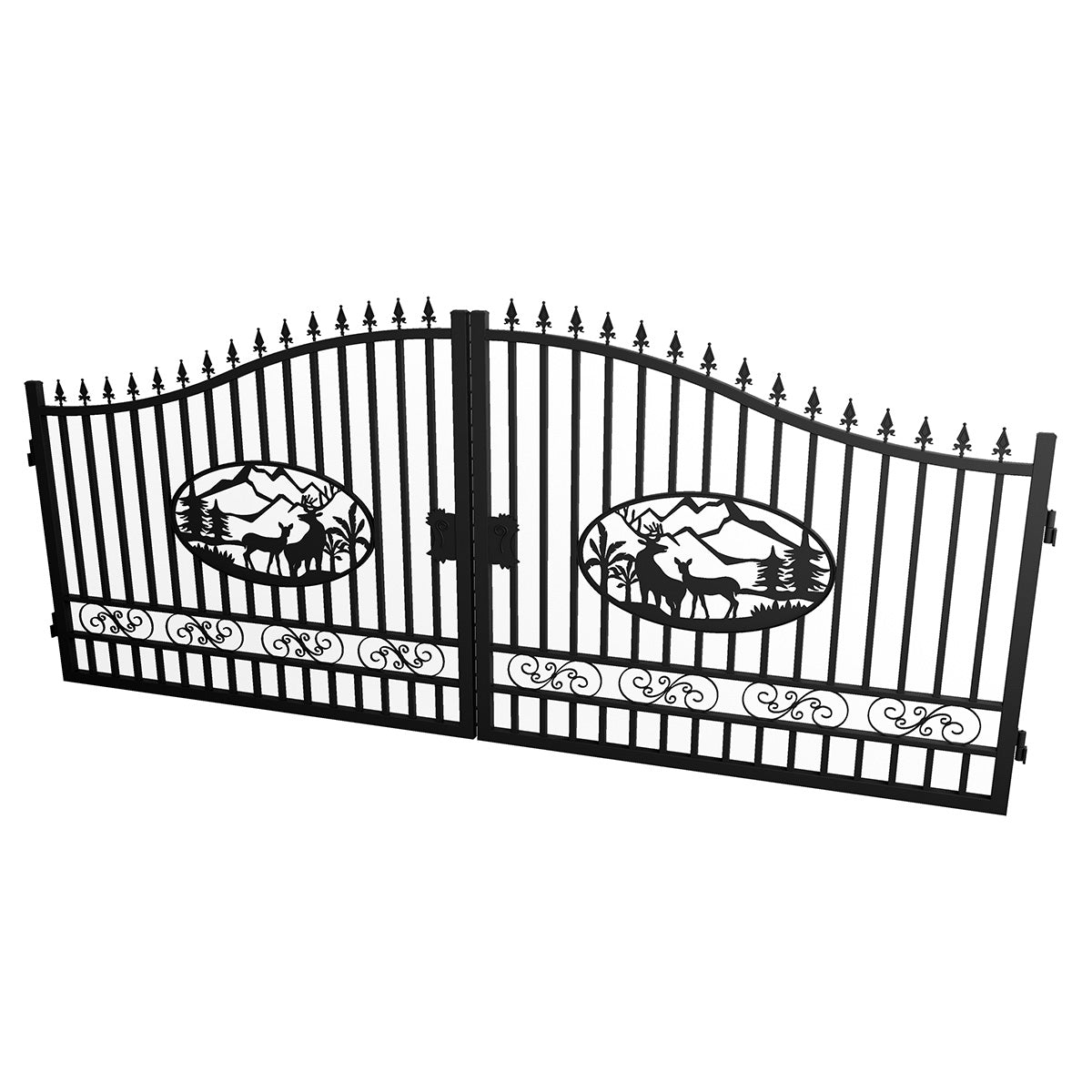 16x8 ft Steel Dual Swing Driveway Gate with Deer Pattern