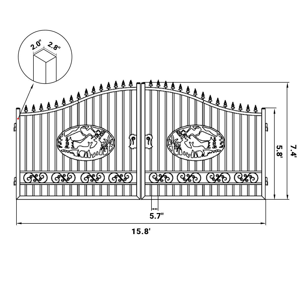 16x8 ft Steel Dual Swing Driveway Gate with Deer Pattern