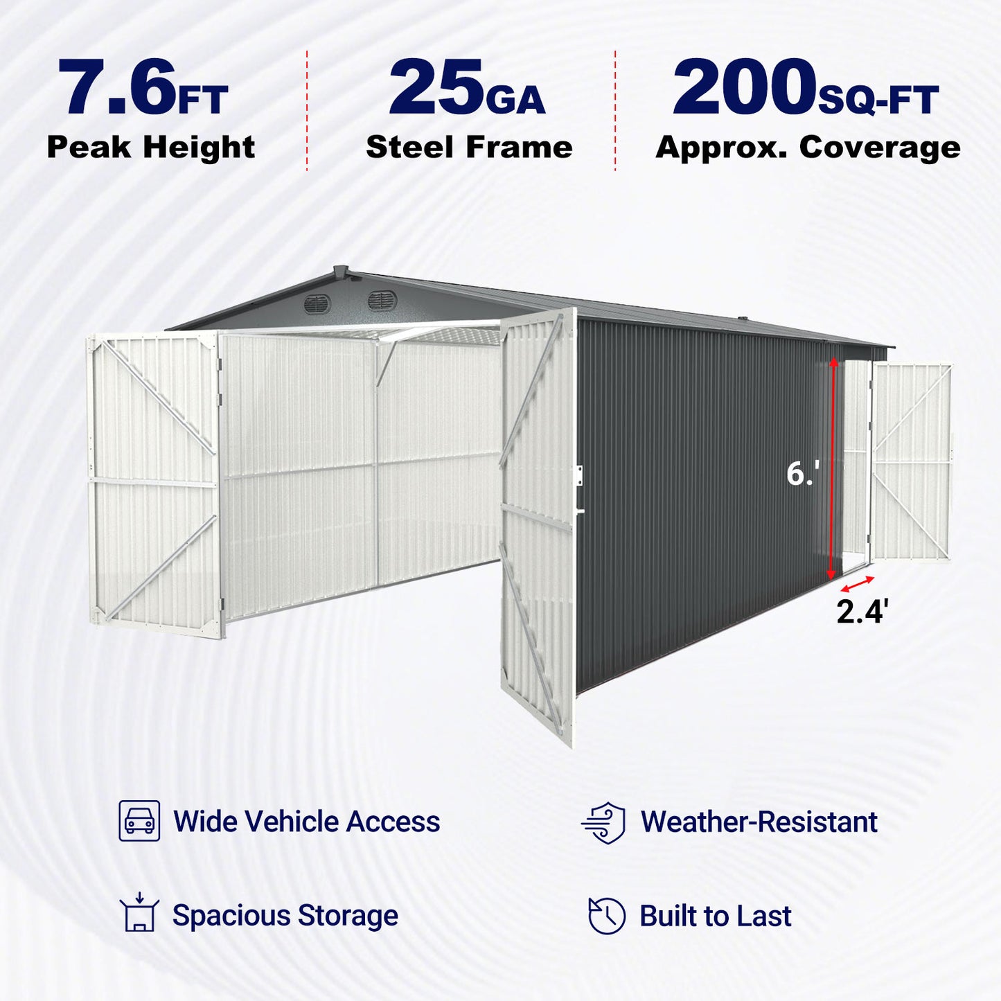 10'x20' Metal Shed with Double Front Doors & Side Entry Door