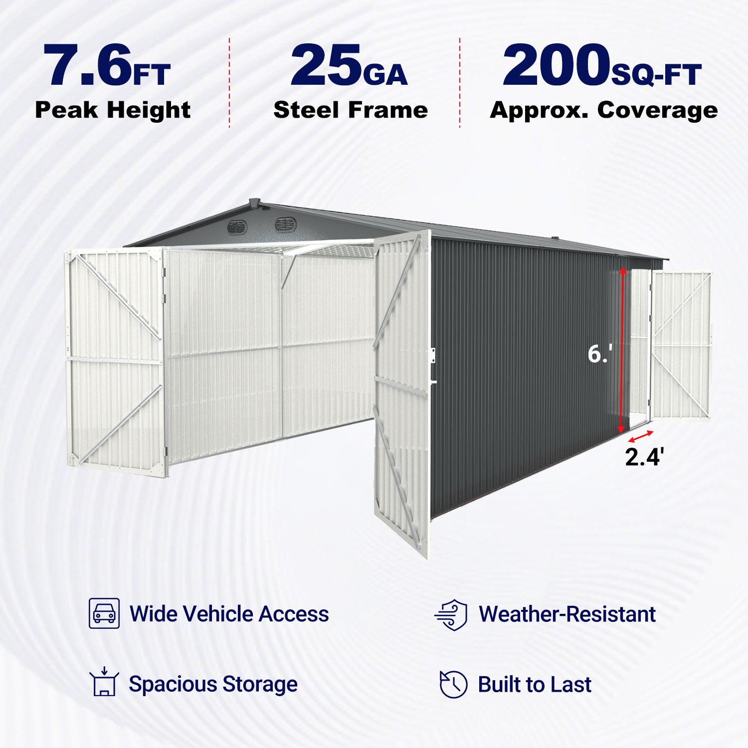 10'x20' Metal Shed with Double Front Doors & Side Entry Door