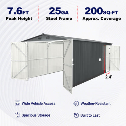 10'x20' Metal Shed with Double Front Doors & Side Entry Door