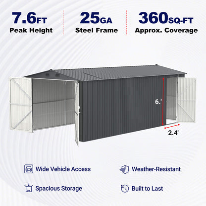 13'x20' Metal Shed with Double Front Doors & Side Entry Door