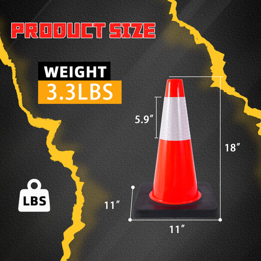 18" Traffic Safety Cones, Orange Parking Cone with Reflective Collars