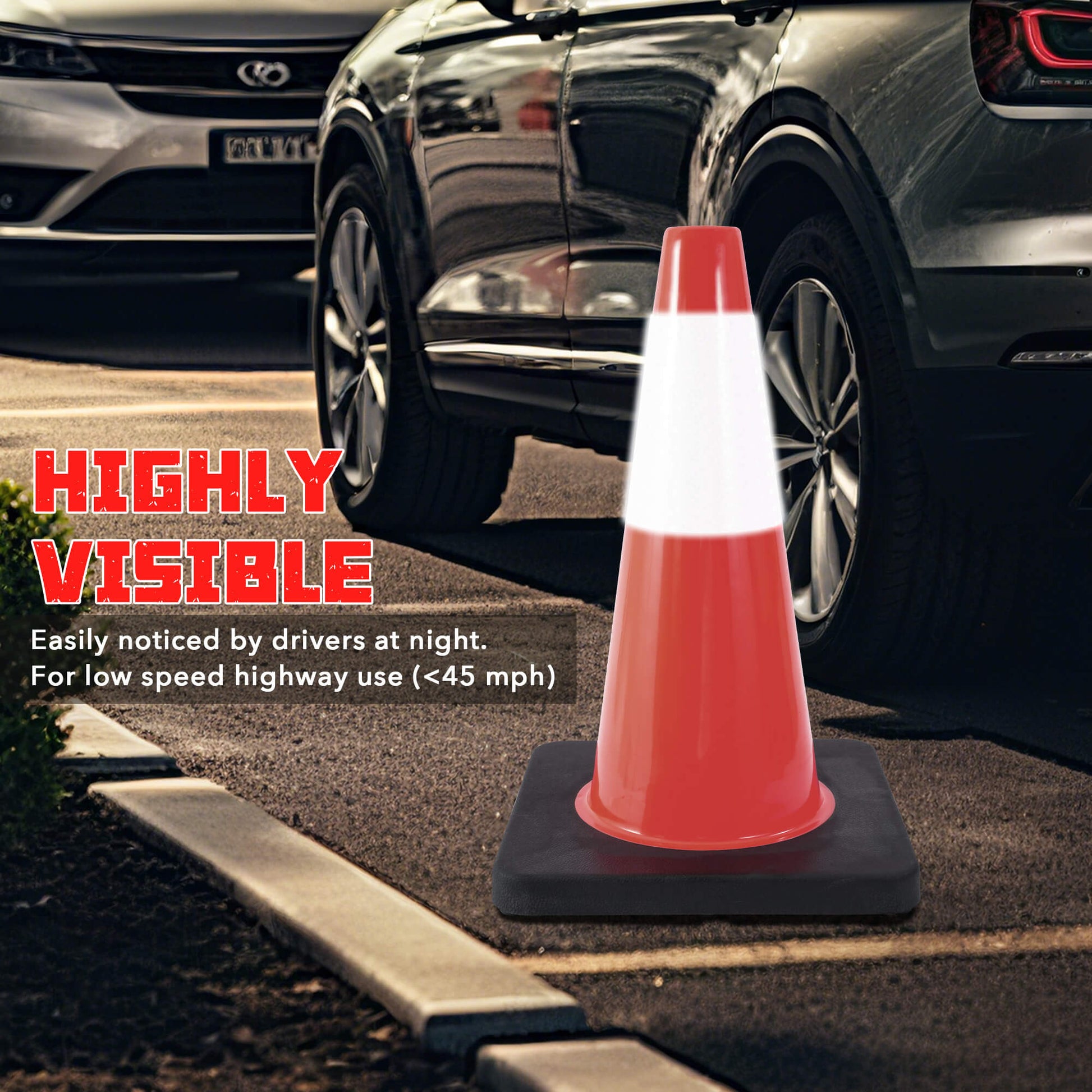 18" Traffic Safety Cones, Orange Parking Cone with Reflective Collars