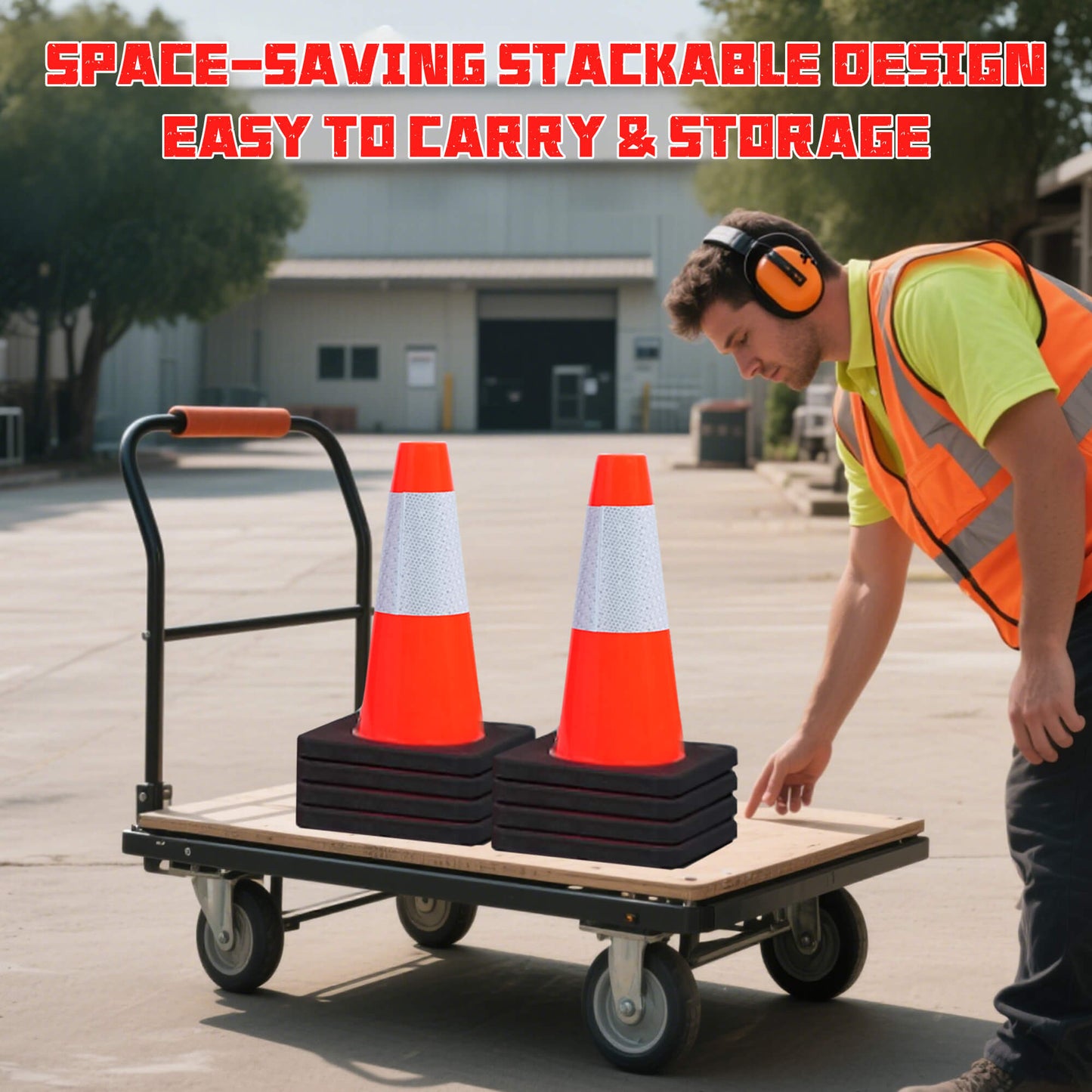 18" Traffic Safety Cones, Orange Parking Cone with Reflective Collars