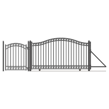 18ft Steel Sliding Driveway Gate with 5ft Pedestrian Gate-Dublin Style