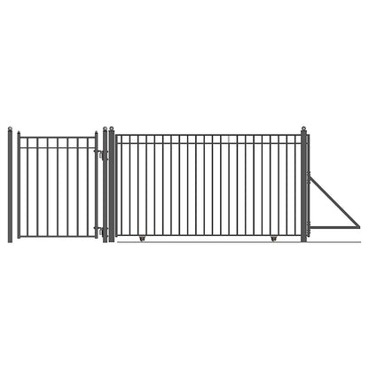 18ft Steel Sliding Driveway Gate with 5ft Pedestrian Gate-Madrid Style