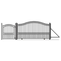 18ft Steel Sliding Driveway Gate with 5ft Pedestrian Gate-Paris Style
