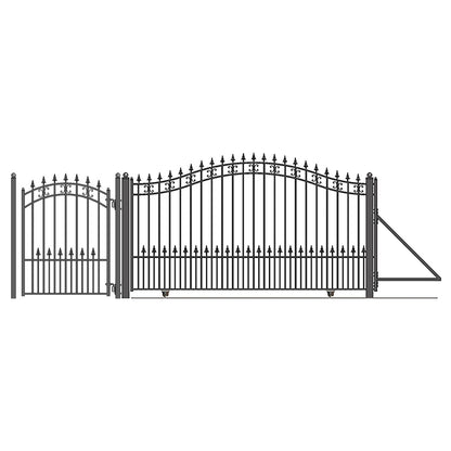 18ft Steel Sliding Driveway Gate with 5ft Pedestrian Gate-St.Louis Style