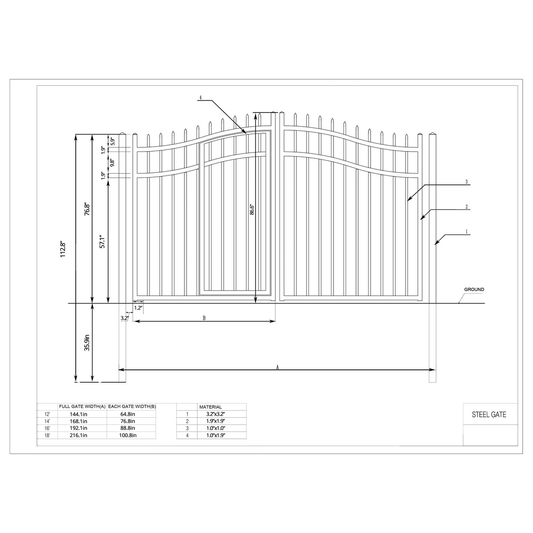 16'x7' Steel Dual Swing Driveway Gate with Built-In Pedestrian Door