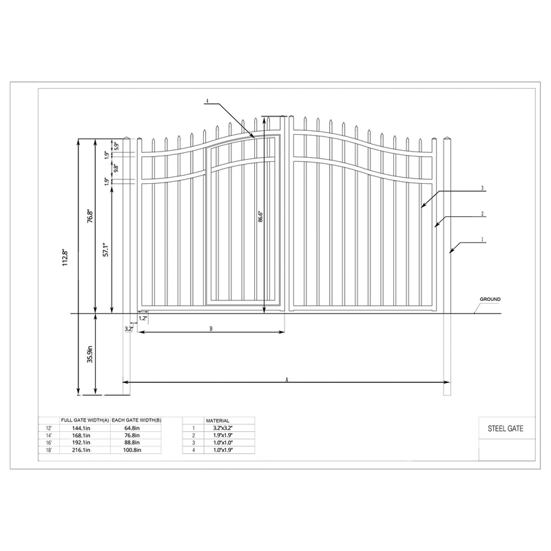 16'x7' Steel Dual Swing Driveway Gate with Built-In Pedestrian Door