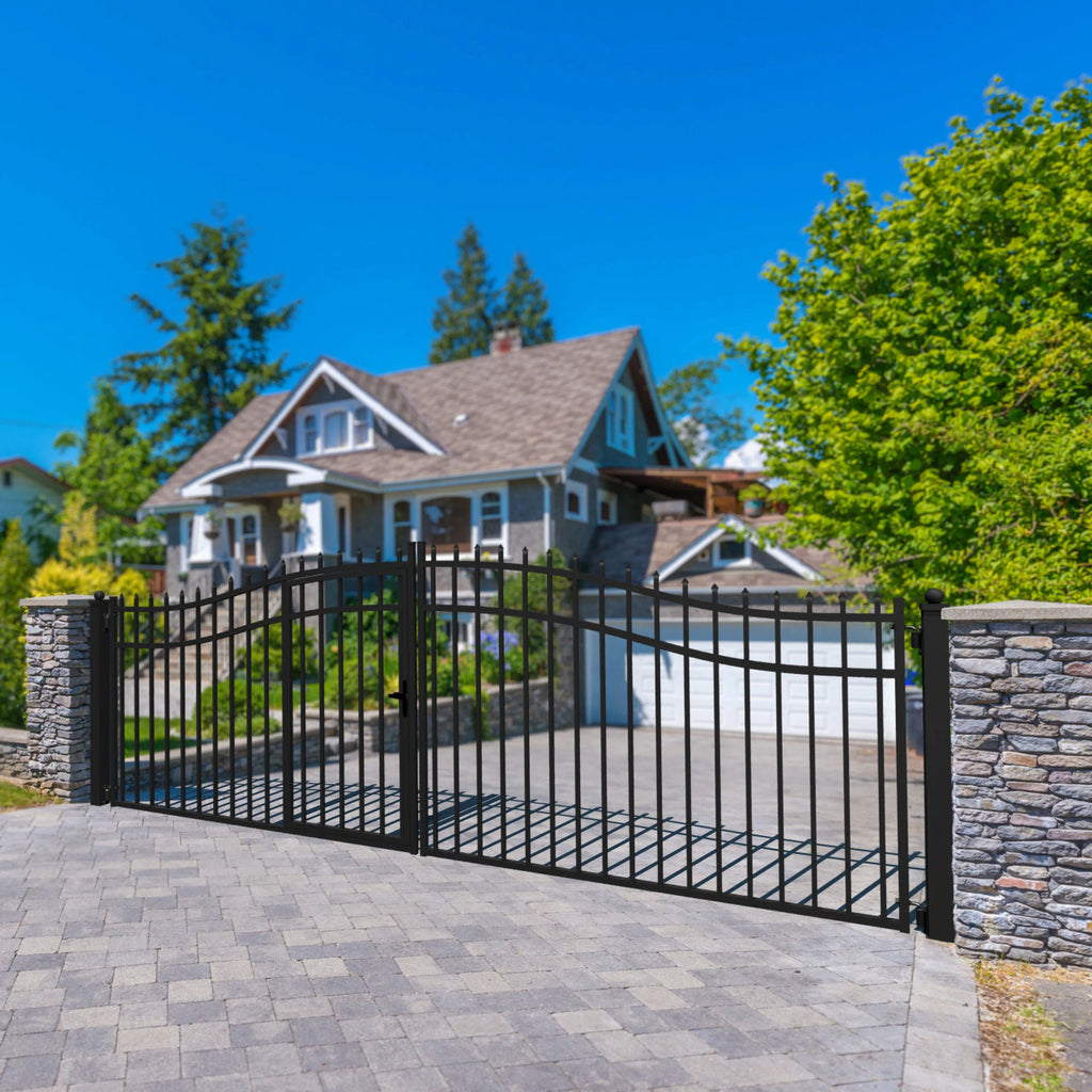 Built Gate 16'x7' Steel Dual Swing Driveway Gate with Built-In Pedestrian Door