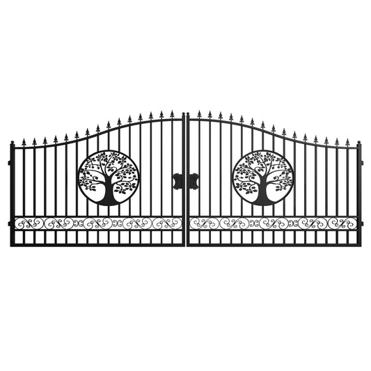 18x7 ft Steel Dual Swing Driveway Gate with Tree Pattern