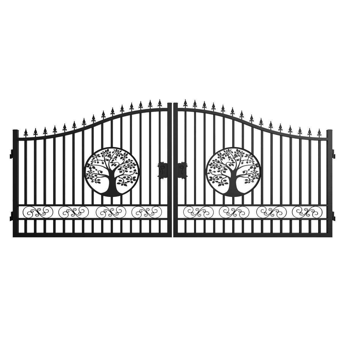 18x7 ft Heavy-Duty Tree Pattern Dual Swing Steel Driveway Gate