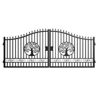18x7 ft Heavy-Duty Tree Pattern Dual Swing Steel Driveway Gate