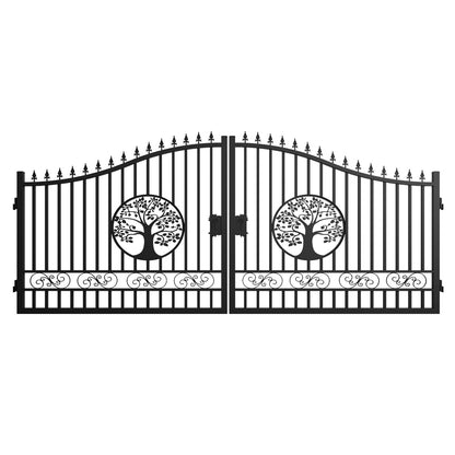 18x7 ft Heavy-Duty Tree Pattern Dual Swing Steel Driveway Gate
