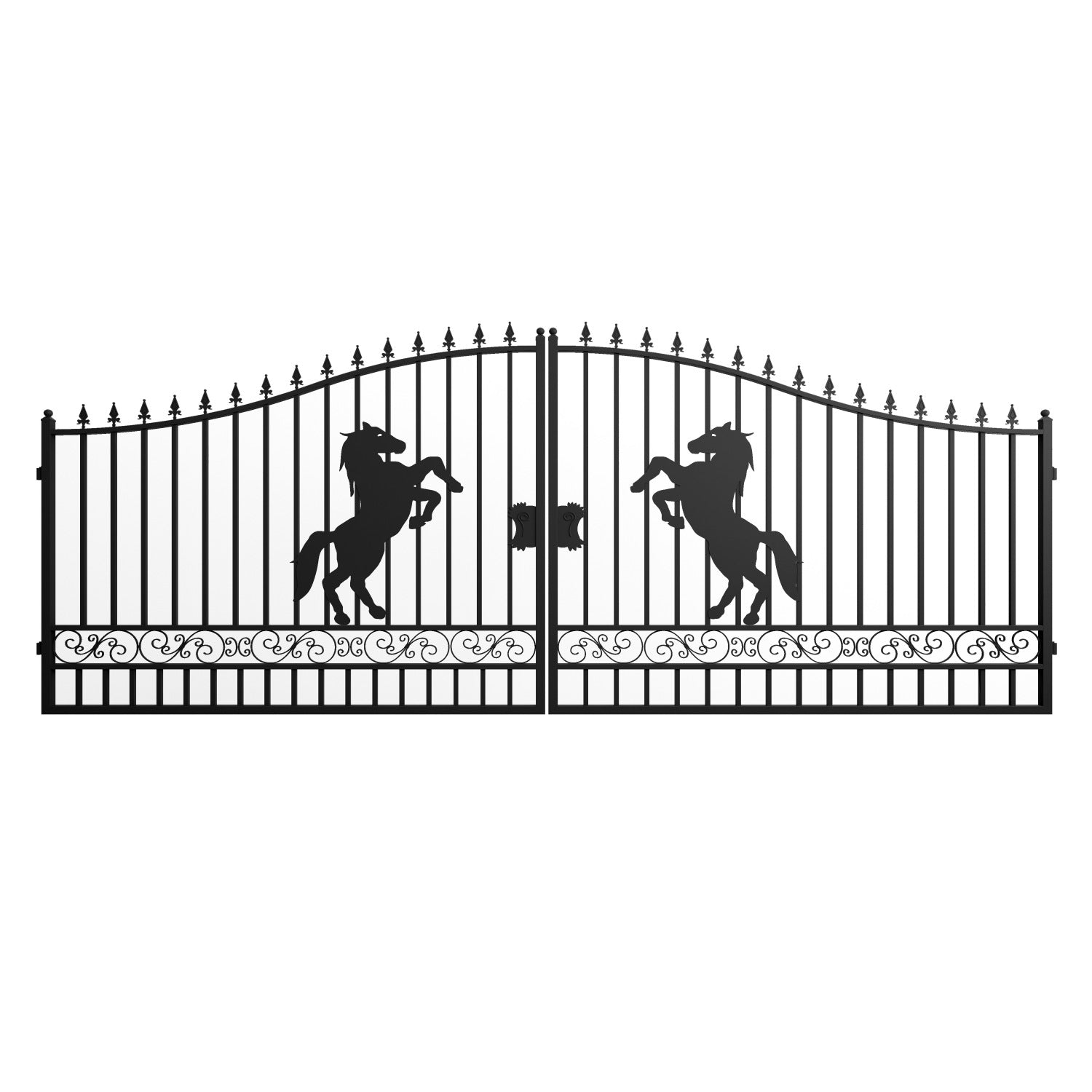 18x8 ft Steel Dual Swing Driveway Gate-Horse Style