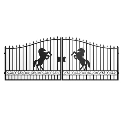 18x8 ft Steel Dual Swing Driveway Gate-Horse Style