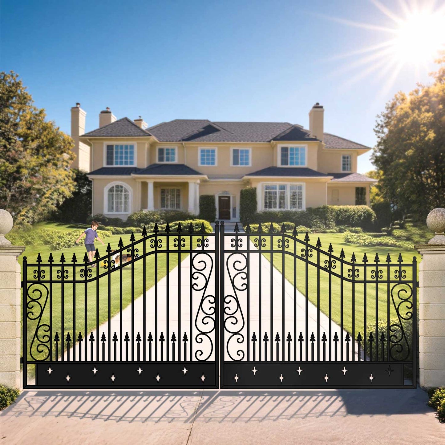 18x8 ft steel dual swing driveway gate for homes