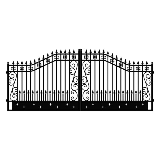 18x8 ft Steel Dual Swing Driveway Gate-Star Style