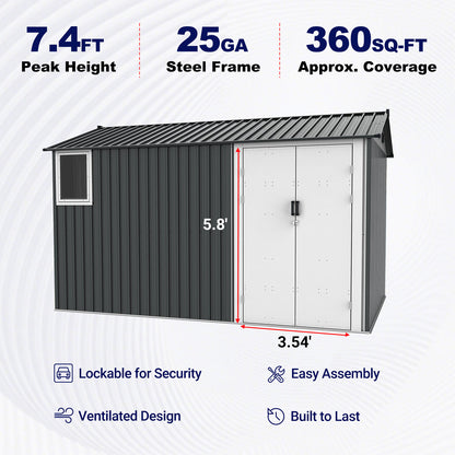 8'x12' Metal Storage Shed with Floor, Window & Swing Doors