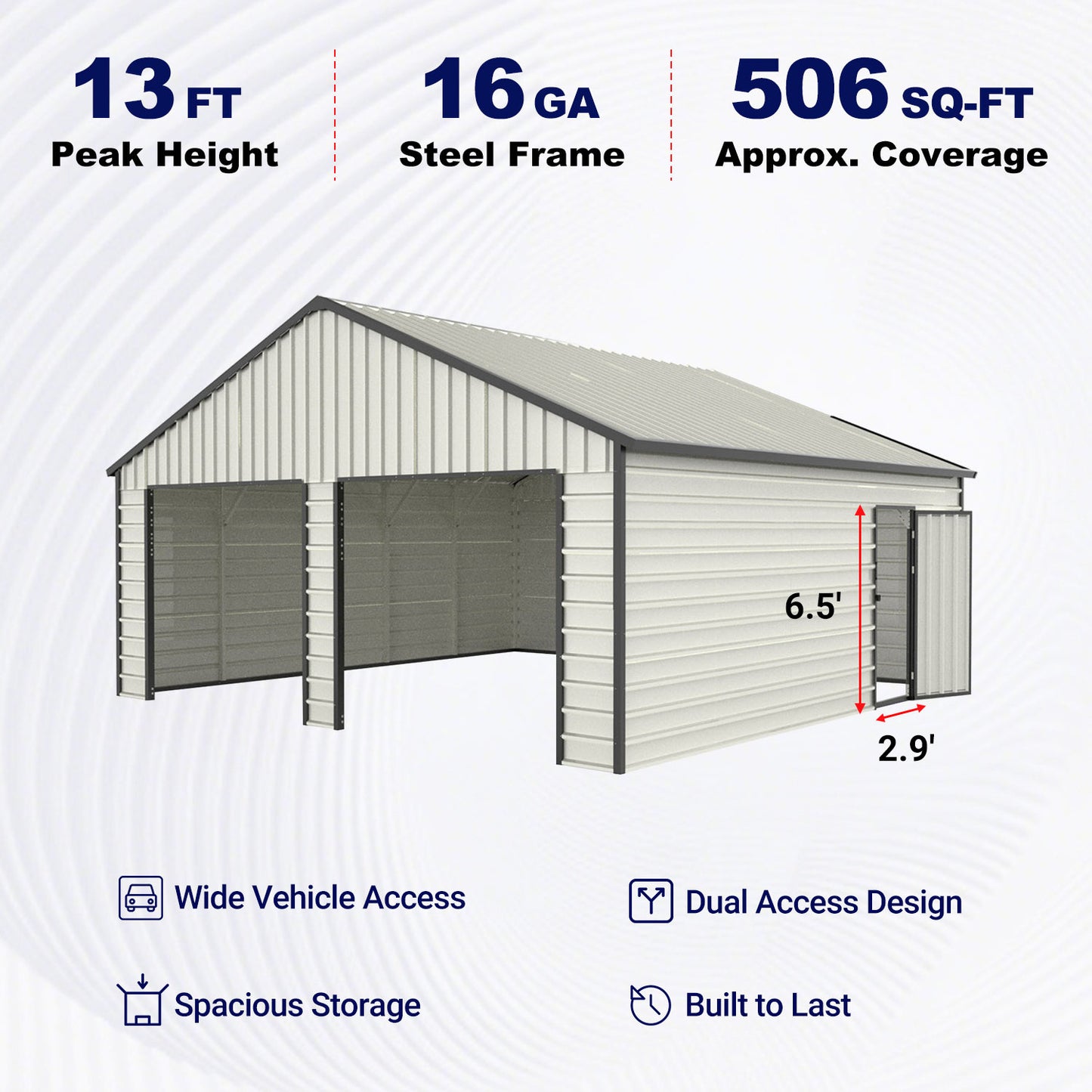 23' x 22' Double Garage Metal Shed with Side Entry Door