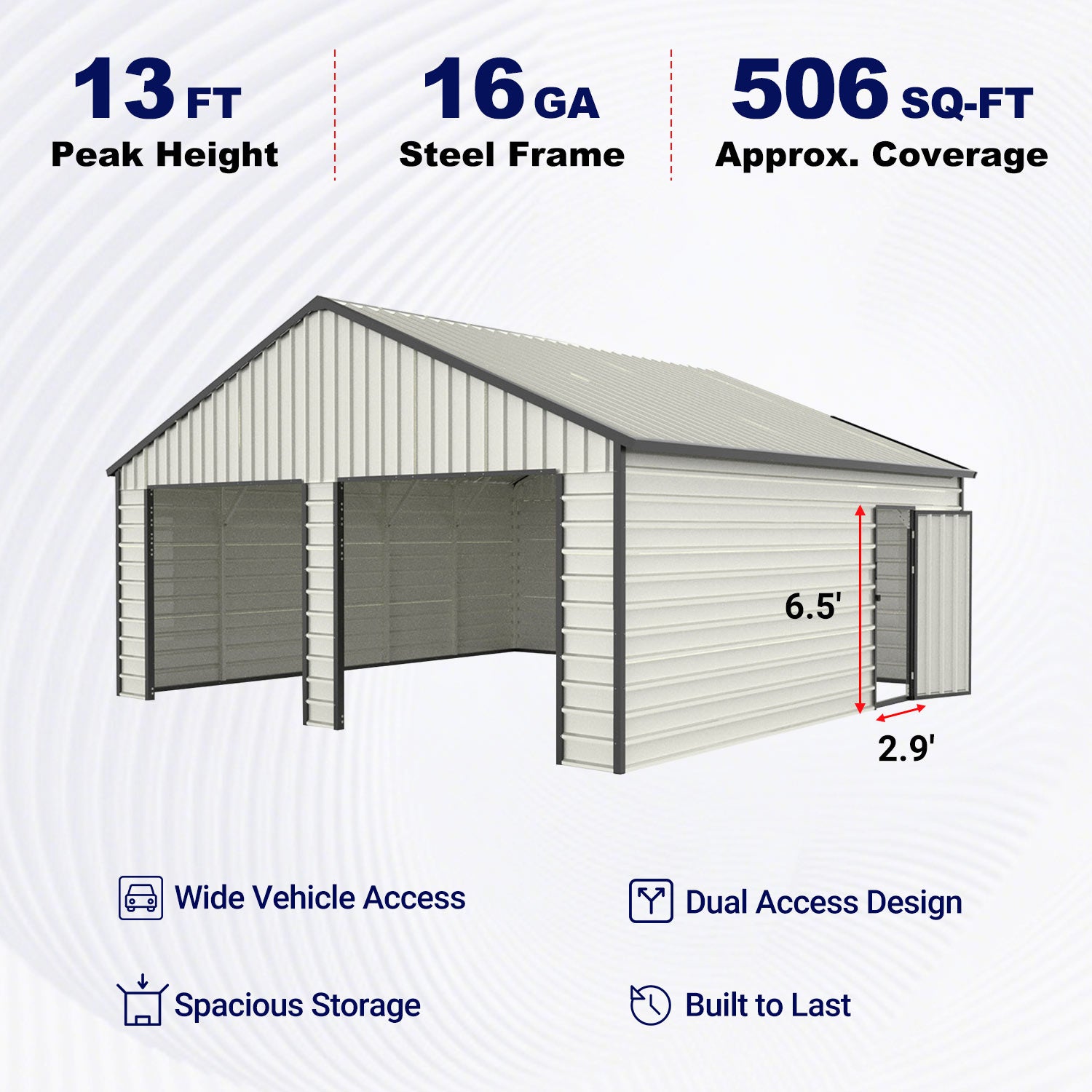 23' x 22' Double Garage Metal Shed with Side Entry Door